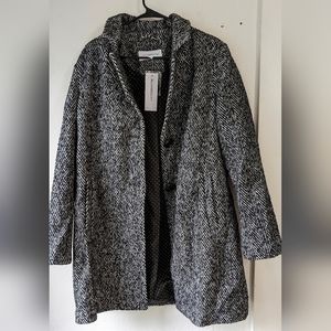 Liz Claiborne Blk Ivory Herringbone Wool Coat